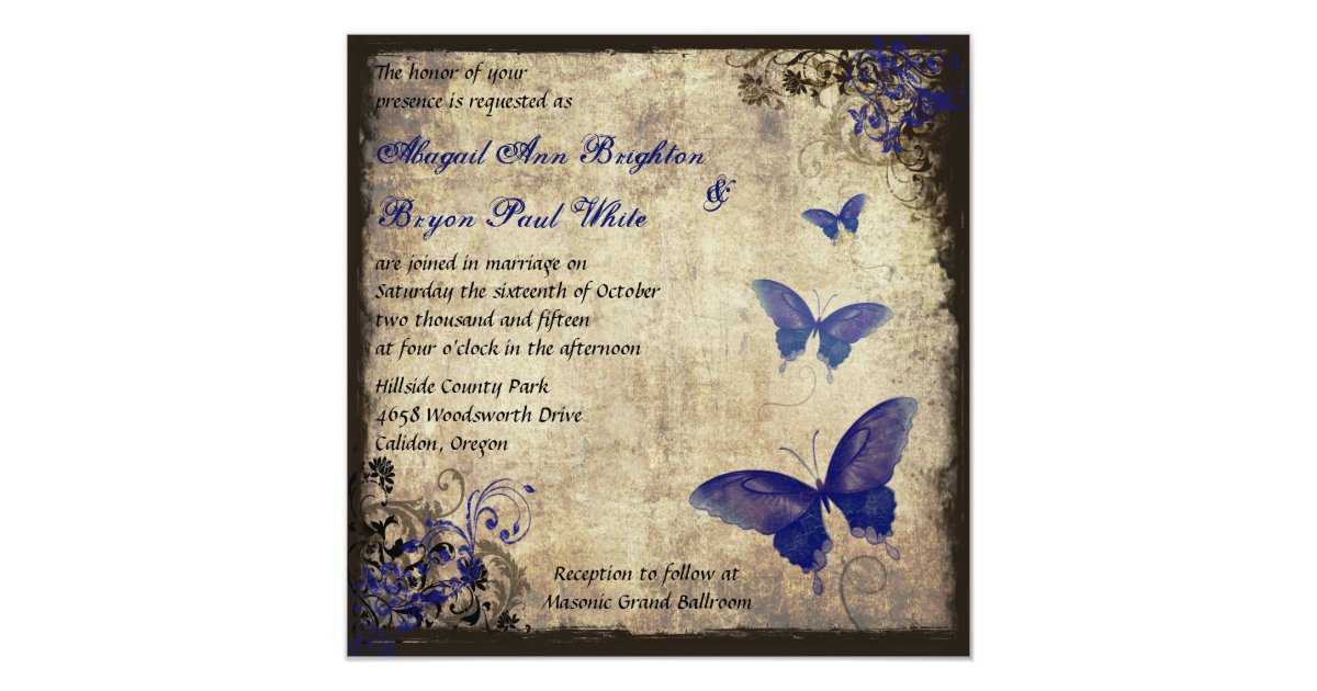 Royal Blue Butterfly Wedding Invitations 4