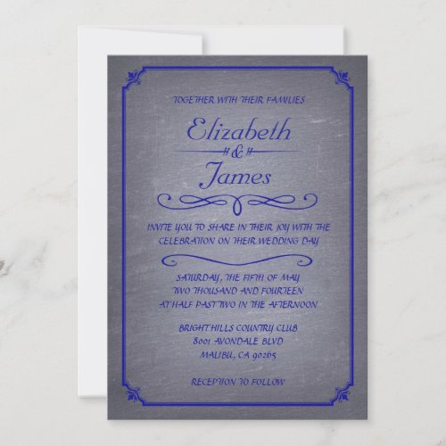 Royal Blue Vintage Chalkboard Wedding Invitations