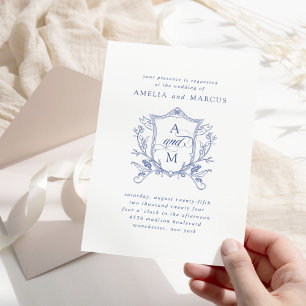 Royal Blue Vintage Crest Wedding Invitation