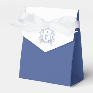 Royal Blue Vintage Crest Wedding Thank You Favor Boxes