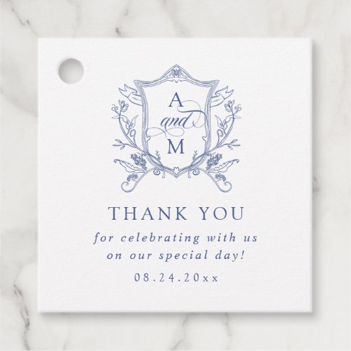 Royal Blue Vintage Crest Wedding Thank You Favor Tags