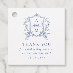 Royal Blue Vintage Crest Wedding Thank You Favor Tags