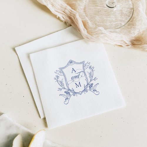 Royal Blue Vintage Crest Wedding Thank You Napkins