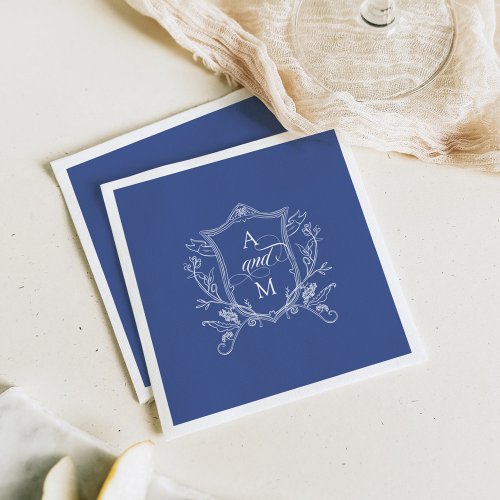 Royal Blue Vintage Crest Wedding Thank You Napkins