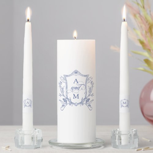 Royal Blue Vintage Crest Wedding Thank You Unity Candle Set