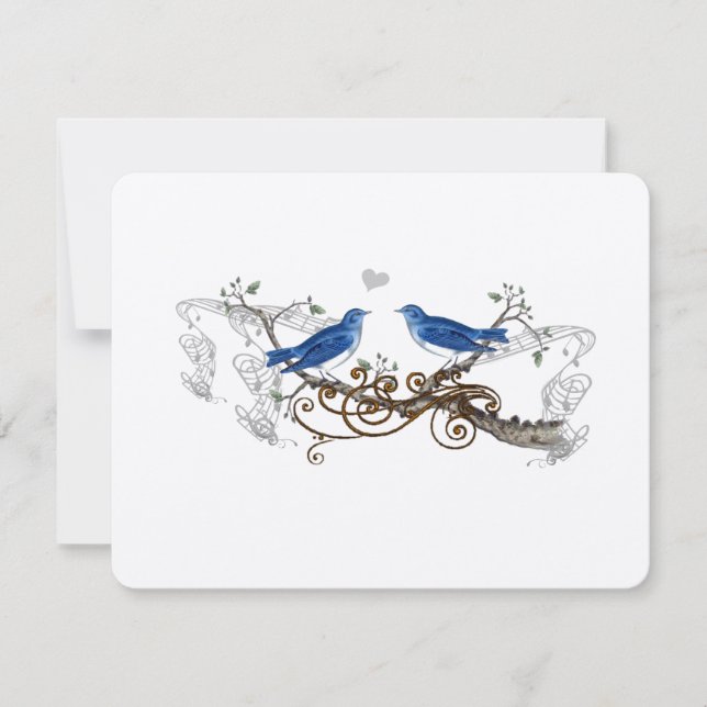 Royal Blue Vintage Lovebirds Wedding RSVP (Front)