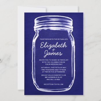 Royal Blue Vintage Mason Jar Wedding Invitations by topinvitations at Zazzle