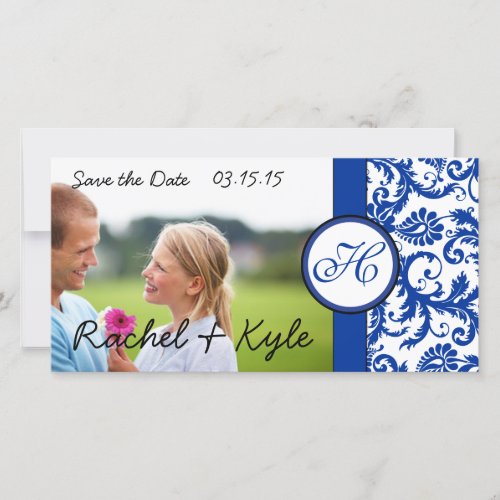 Royal Blue Vintage Modern Damask Save the Date