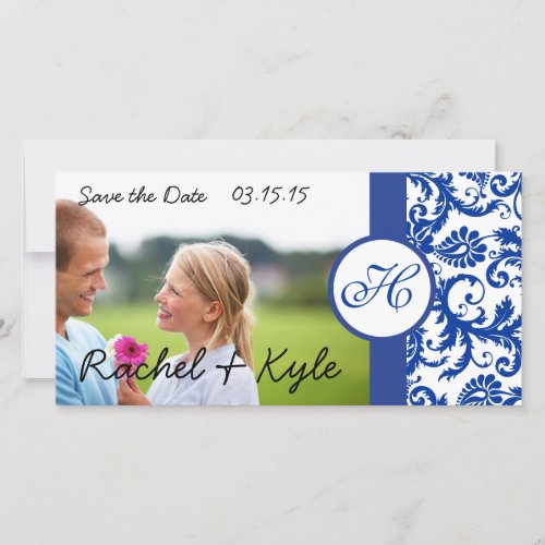 Royal Blue Vintage Modern Damask Save the Date