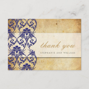Royal Blue Vintage Swirl Wedding Thank You Card