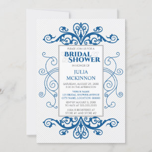 Royal Blue Vintage Swirls Bridal Shower Invitation