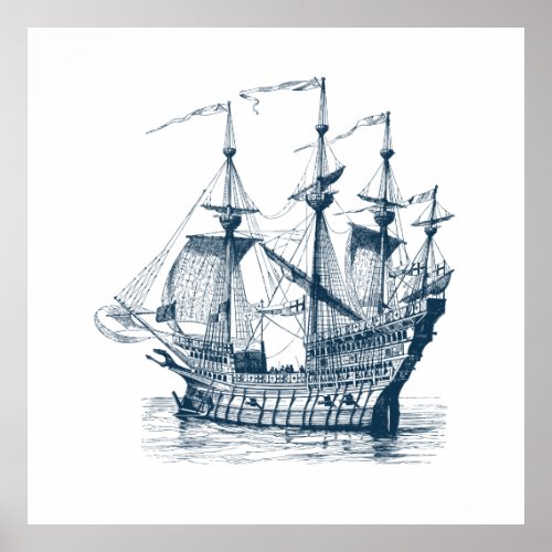 Royal_Blue Vintage wind Sailing Boat Poster