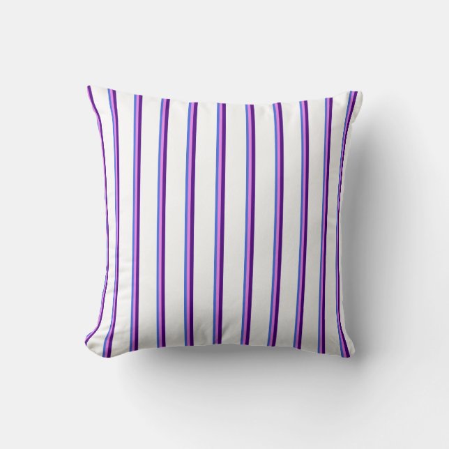 Royal Blue, Violet, Indigo & White Stripes Pillow (Front)