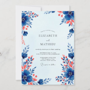 Royal Blue Vivacious Floral Wedding Invitation
