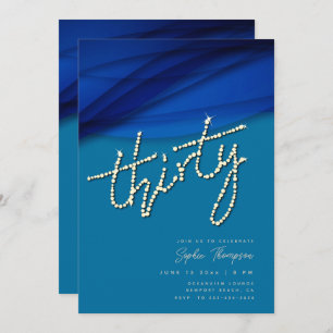 Royal Blue Voile Rhinestones Elegant 30th Birthday Invitation