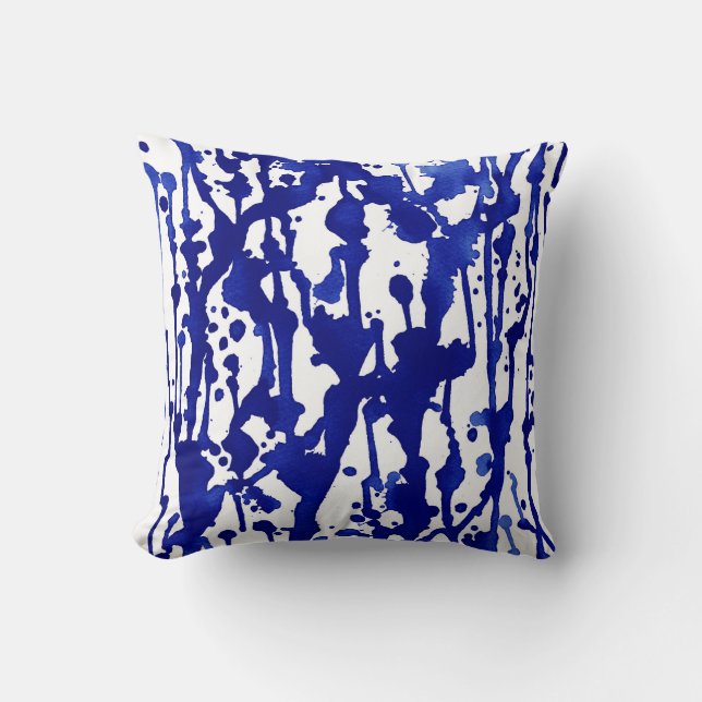 Royal Blue Watercolor Abstract Throw Pillow (Front)