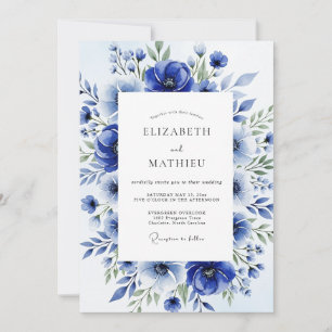 Royal Blue Watercolor Bloom Wedding Invitation