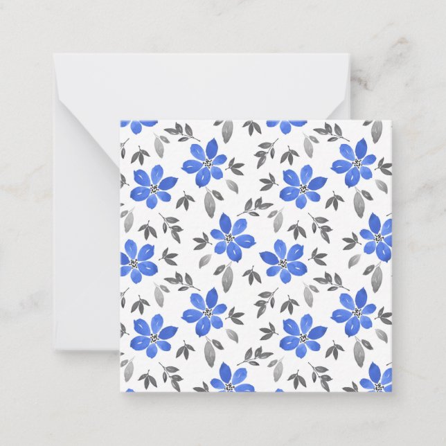 Royal Blue Watercolor Botanical Pattern Note Card (Front)