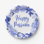 Royal Blue Watercolor Floral Happy Passover Paper Plates