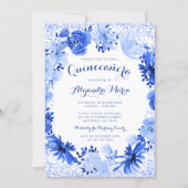 Royal Blue Watercolor Floral Quinceanera Invitation (Front)