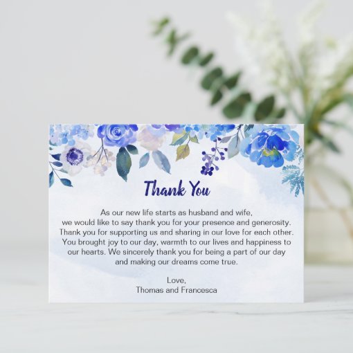 Royal Blue Watercolor Floral Thank You Card | Zazzle