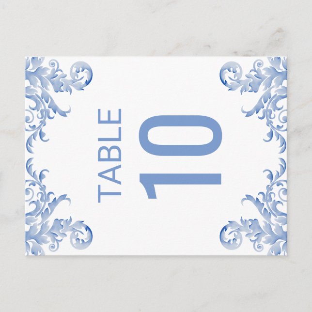 Royal Blue Watercolor Flourish Table Number Card (Front)