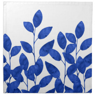 Royal Blue Watercolor Leaves Cloth Napkin