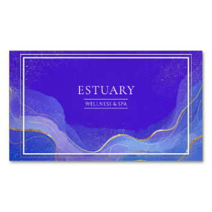 Royal Blue Wave Abstract Gold Line Geometric Business Card Magnet