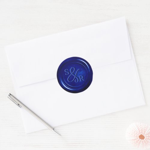Royal Blue wax seal sticker with initials 