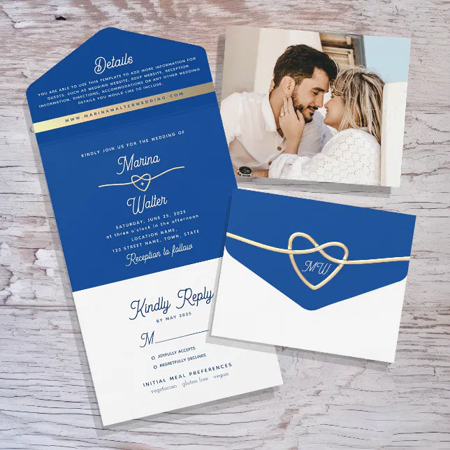 Royal Blue Wedding All In One Invitation Zazzle