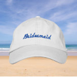 Royal Blue Wedding Bridesmaid Bachelorette Party Embroidered Baseball Cap<br><div class="desc">Gift your bridemaids with this stylish cap with the word "Bridesmaid" embroidered in royal blue colored,  stylish cursive that would go well with a similar bridal party color scheme. Select your hat color as desired. Great for bachelorette parties,  too!</div>