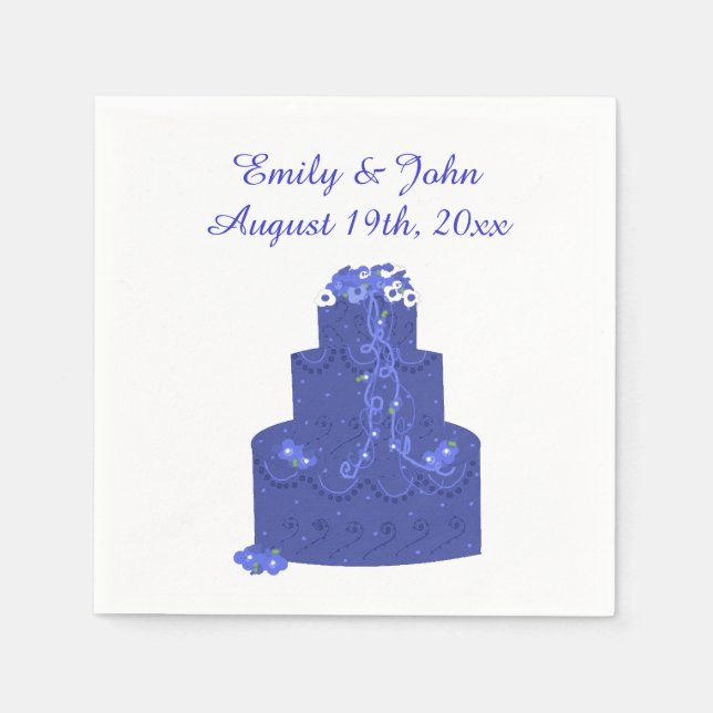 Royal Blue Wedding Cake Paper Napkins (Front)