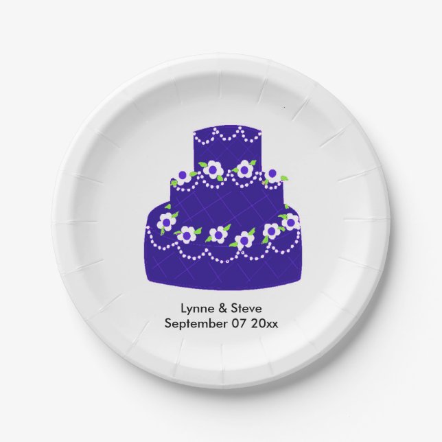 Royal Blue Wedding Cake Paper Plates (Front)