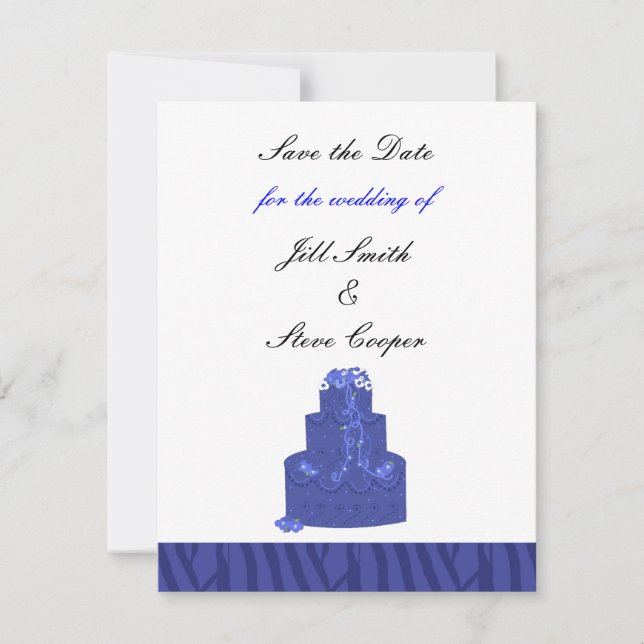 Royal Blue Wedding Cake Save the Date (Front)