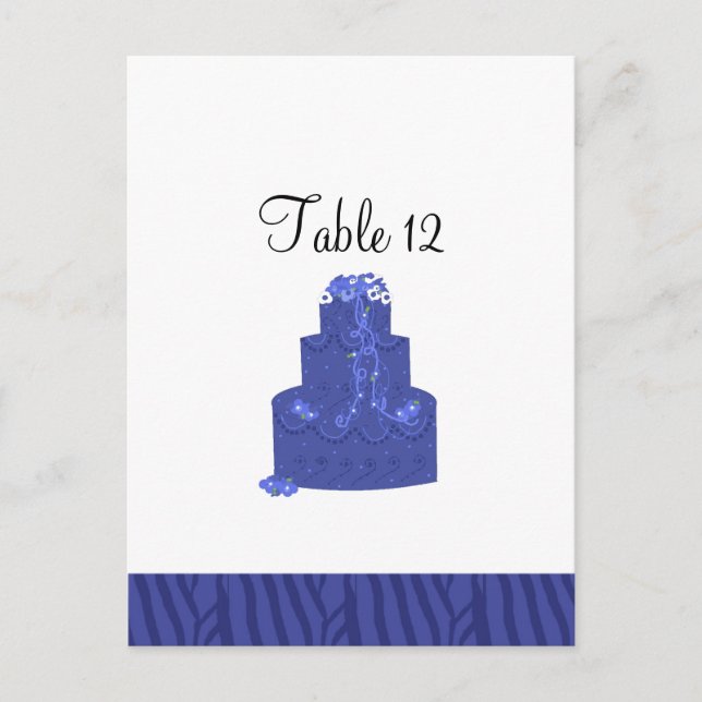 Royal Blue Wedding Cake Table Seating Card (Front)
