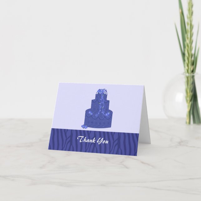 Royal Blue Wedding Cake Thank You Card (Front)