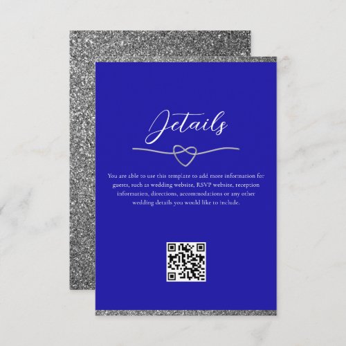Royal Blue Wedding Details QR Code Enclosure Card
