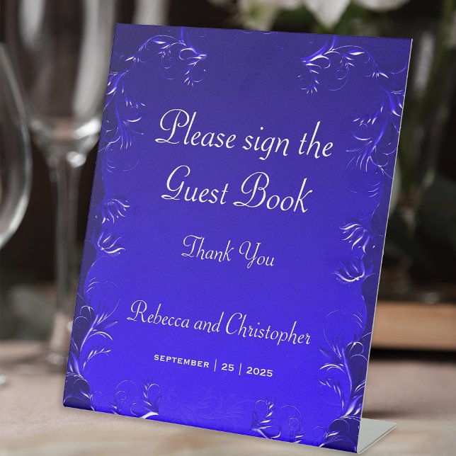 Royal Blue Wedding Elegant Guest Book  Pedestal Sign (Creator Uploaded)