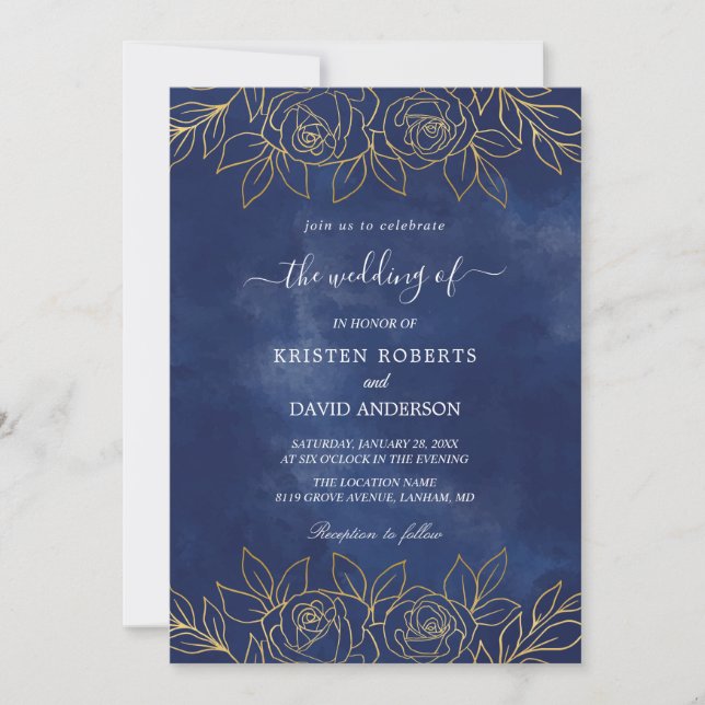 royal blue wedding invitation (Front)