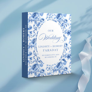 Royal Blue Wedding Memory Book Elegant Rose Floral 3 Ring Binder