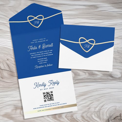 Royal Blue Wedding QR Code All In One Invitation