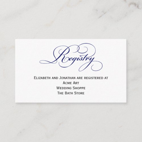 Royal Blue Wedding Registry Information Card