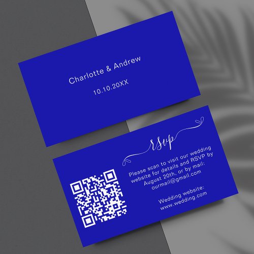 Royal blue wedding response website QR code RSVP Enclosure Card