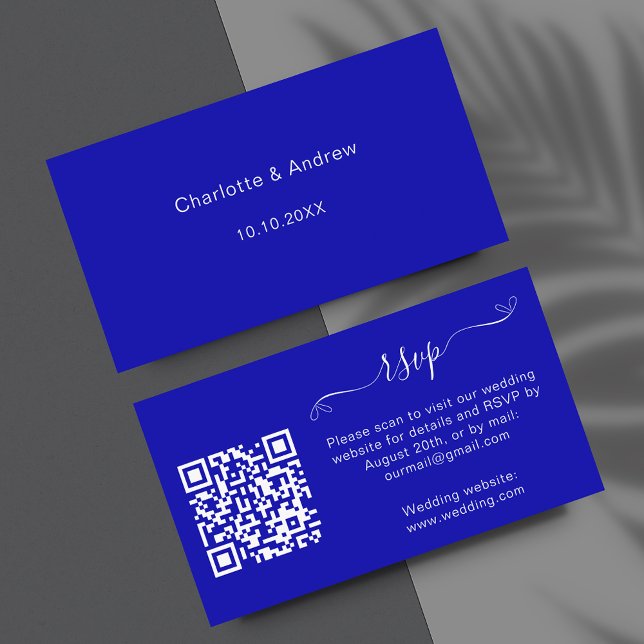 Royal blue wedding response website QR code RSVP Enclosure Card (Creator Uploaded)