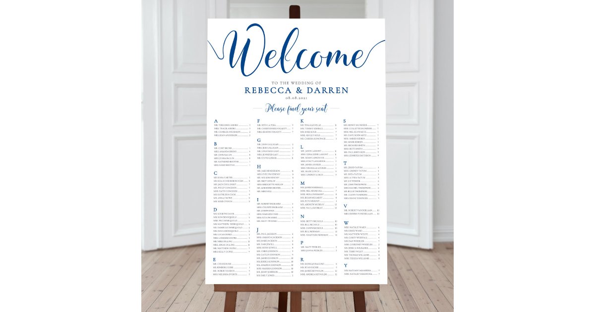 Royal Blue Wedding Seating Chart | Zazzle