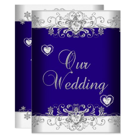 Royal Blue Wedding Silver Diamond Hearts 2a Invitation