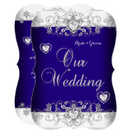 Royal Blue Wedding Silver Diamond Hearts b Invitation