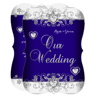 Royal Blue Wedding Silver Diamond Hearts b Invitation