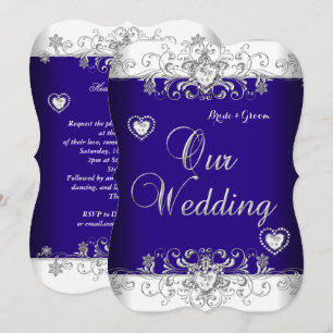 Royal Blue Wedding Silver Diamond Hearts b Invitation