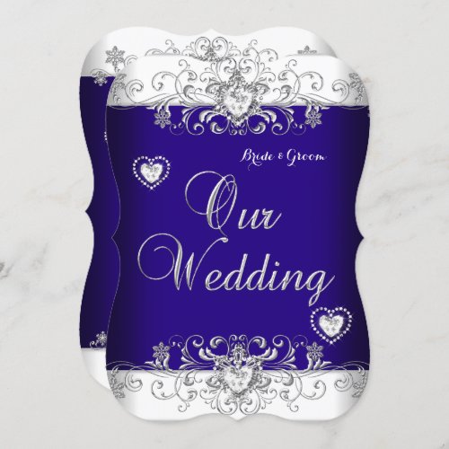 Royal Blue Wedding Silver Diamond Hearts b Invitation